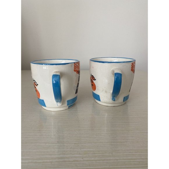 MCM Pair of Vintage Mugs Pears Oranges Personification Angry Happy Blue White - Picture 4 of 7